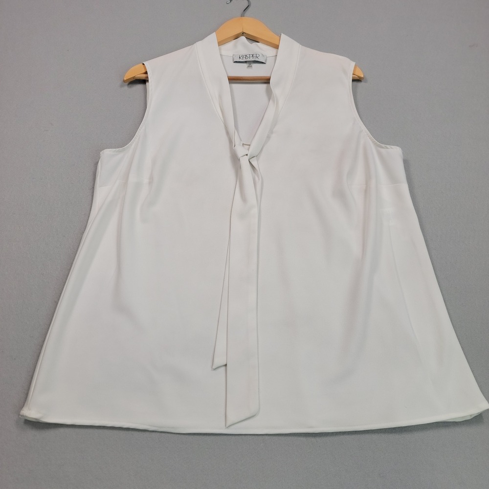 Kasper Womens 1X Sleeveless Tie Neck Blouse‎ White Shell Top Business Casual